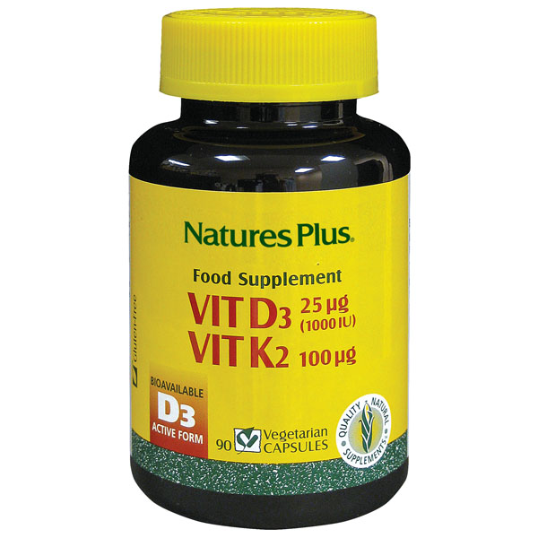 Vitamin D3 & K2 90 Vegetable Capsules Nature's Plus